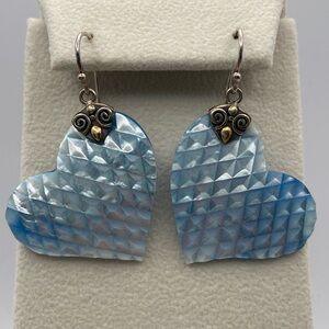 Robert Manse Bali Designs Sterling Silver 18K MOP Heart Earrings Blue Pierced